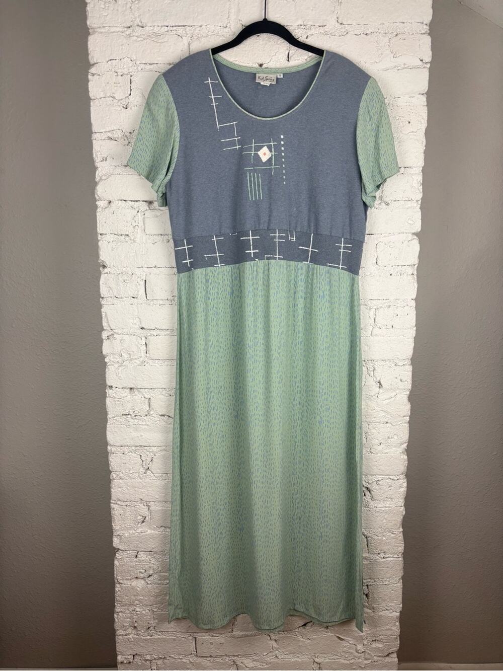 Vintage K.D. Spring Blue & Mint Short Sleeve Dress S